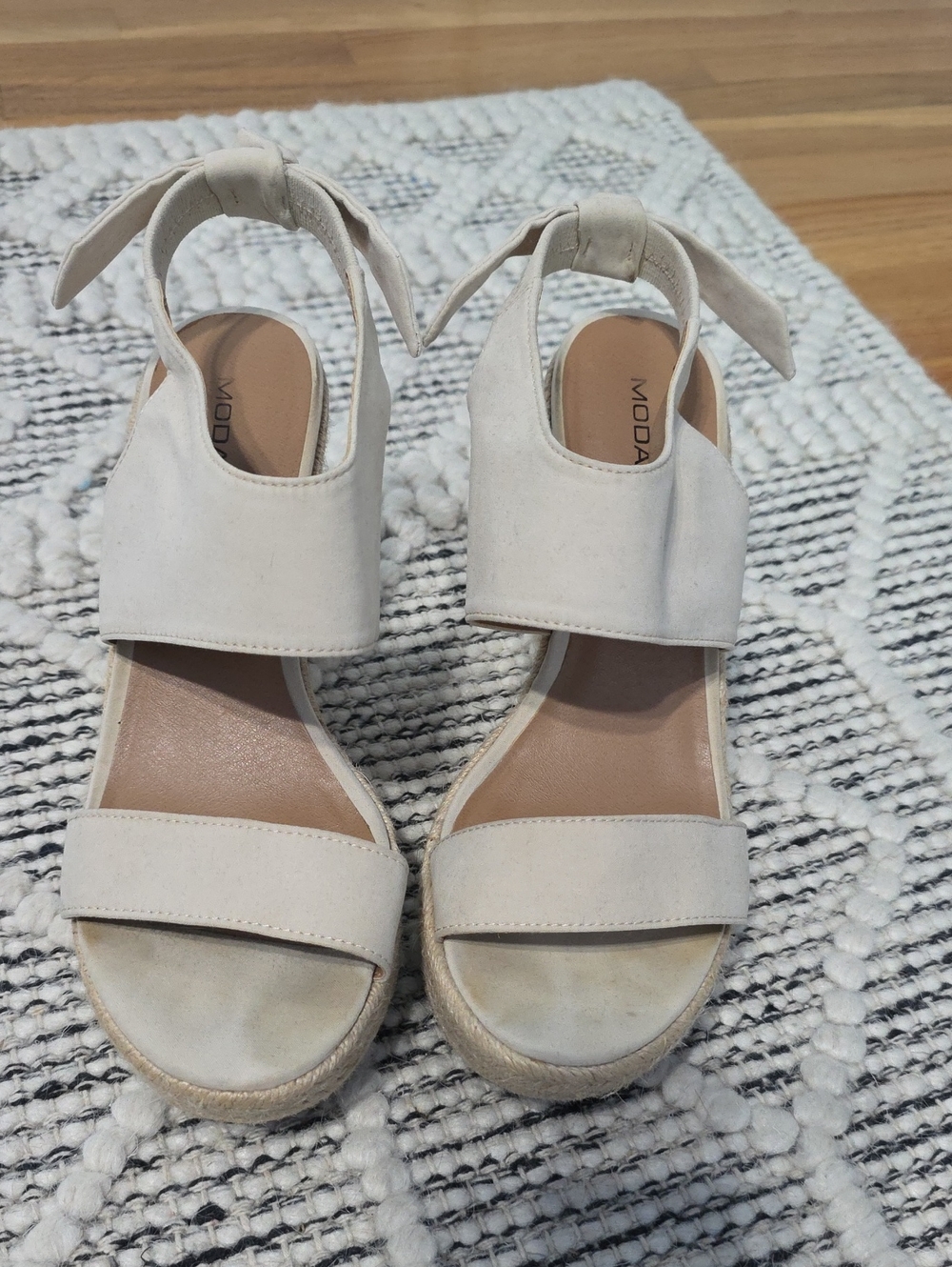 Moda Cream Espadrille Wedge Sandals with Ankle Tie
